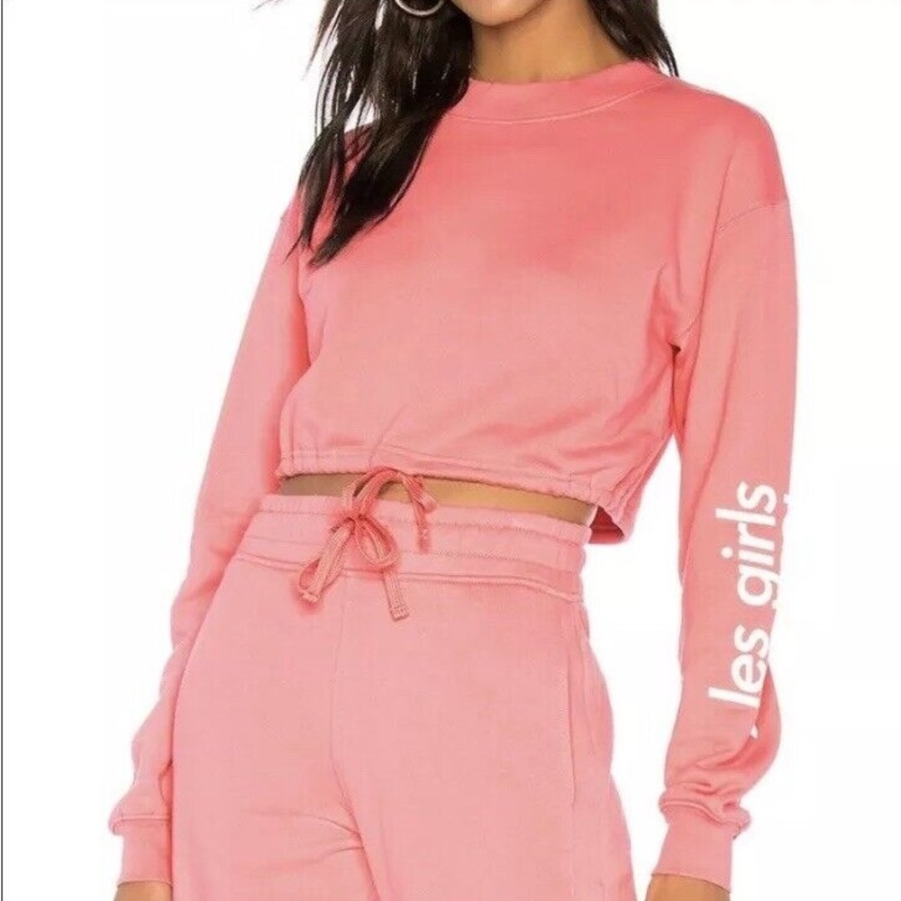 Vintage Les Girls Les Boys Crop Sweatshirt, Small, Pink